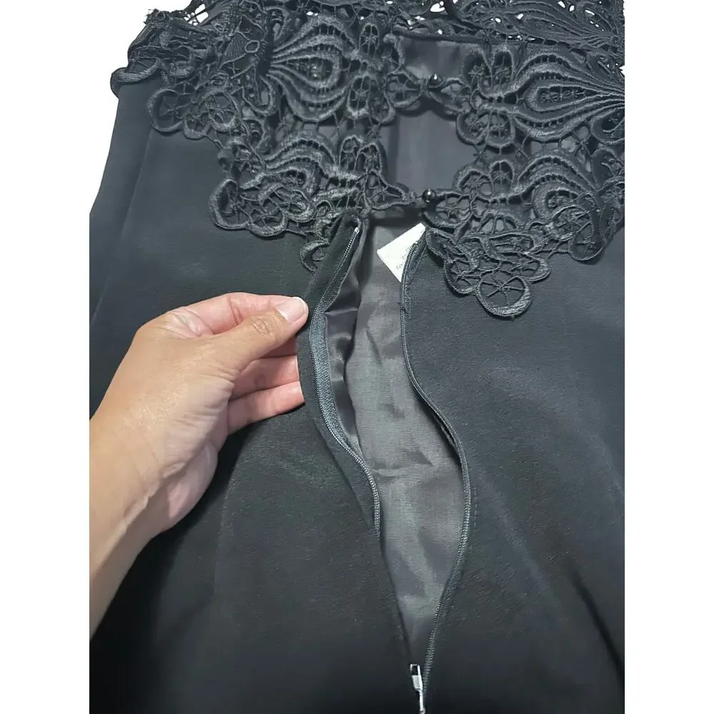 VTG Jessica McClintock Black Lace Sheath Midi Dress Goth Coquette Embroider Sz 8